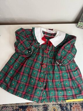 Vintage Good Lad Christmas Plaid Toddler Dress 24M Holiday USA Santa Presents